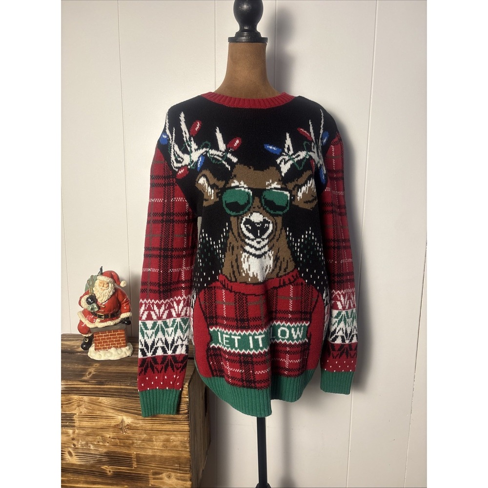 Reindeer UGLY Christmas Holiday Sweater LET IT GLOW Men's SZ M